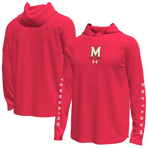 Men's Under Armour  Red Maryland Terrapins Tech Stretch Long-Sleeve Hooded T-Shirt