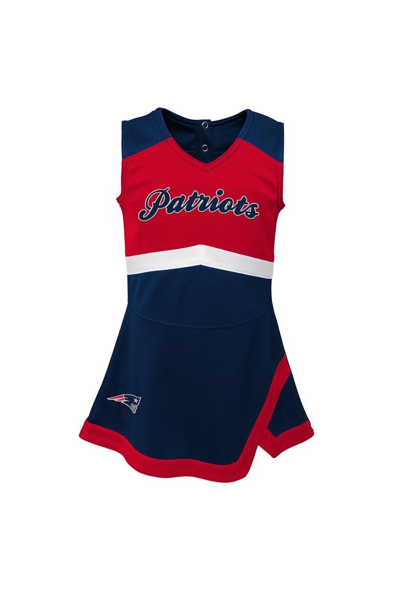 Girls Toddler Navy New England Patriots Cheer Captain Dress with Bloomers, Alternate, color, Navy