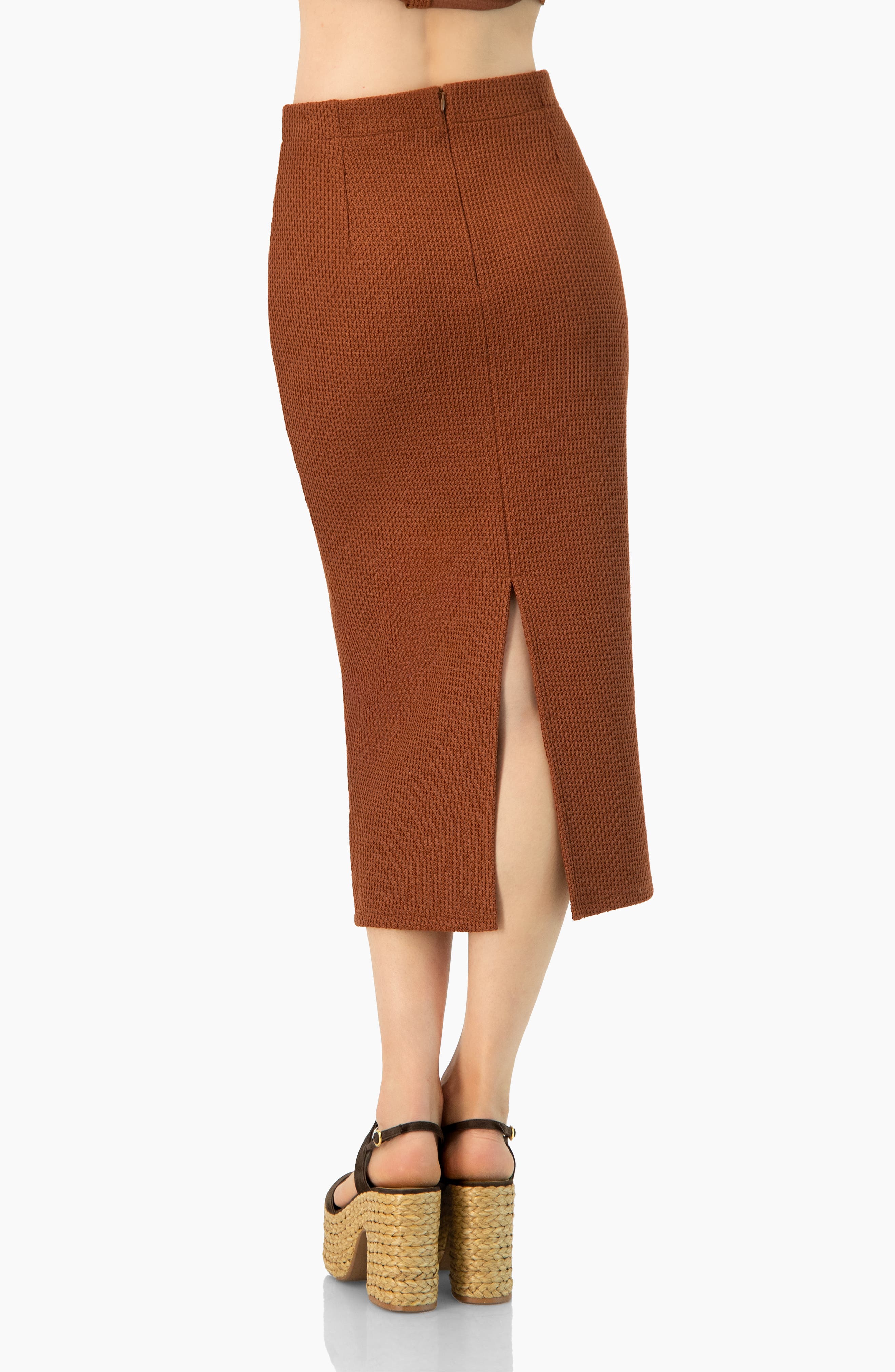 Textured Knit Midi Skirt with Back Slit - image 2