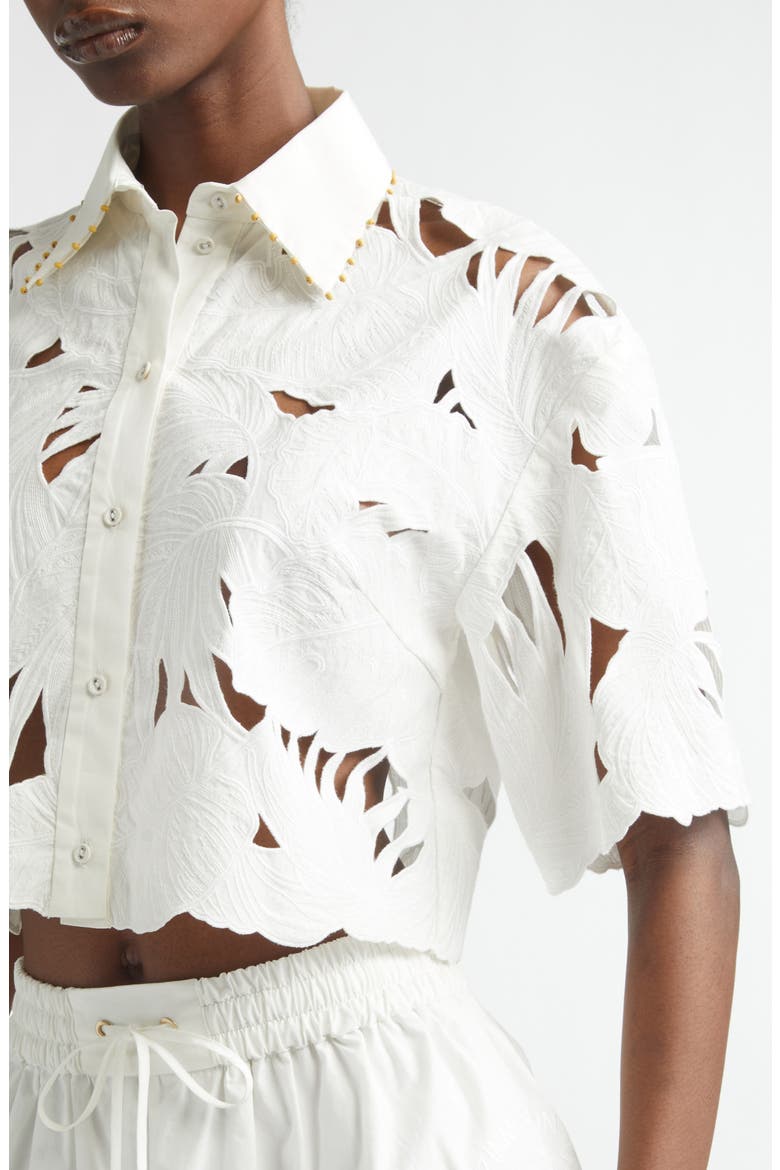 Mahon Embroidered Cotton Crop Shirt, Alternate, color, IVORY