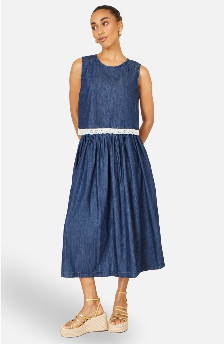 Yumi Denim Chambray Gathered Midi Skirt, Alternate, color, Blue