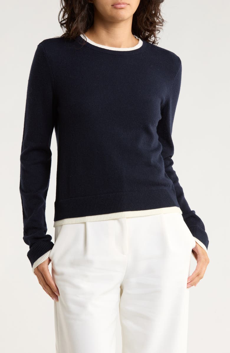 French Connection Contrast Trim Sweater, Main, color, Navy/ White