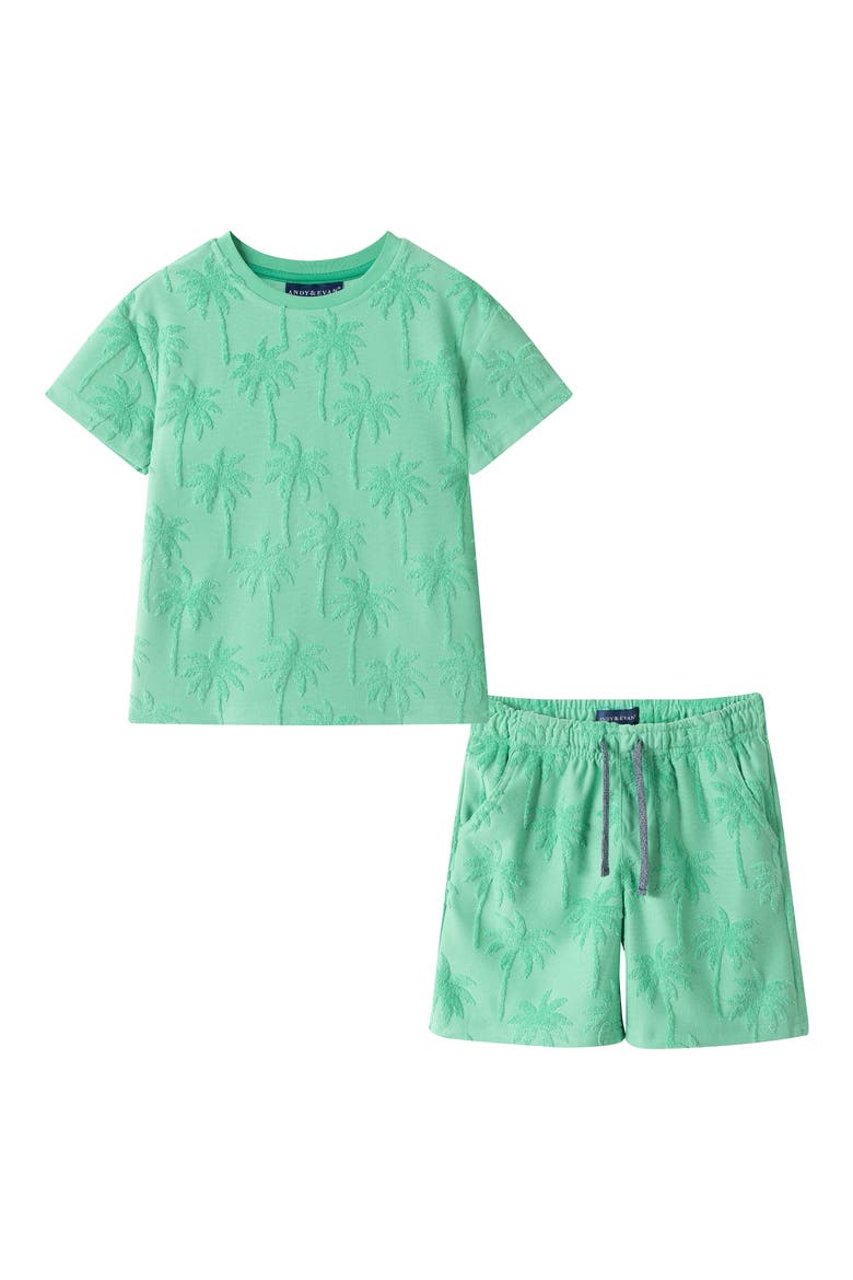 Kids' Terry T-Shirt & Shorts Set, Main, color, GREEN