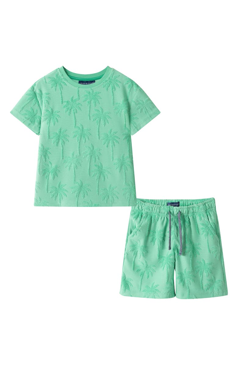 Andy & Evan Kids' Terry T-Shirt & Shorts Set, Main, color, Green