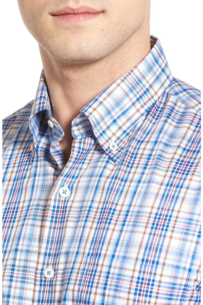 'Melange Plaid' Regular Fit Sport Shirt, Alternate, color, HAWAIIAN BLUE