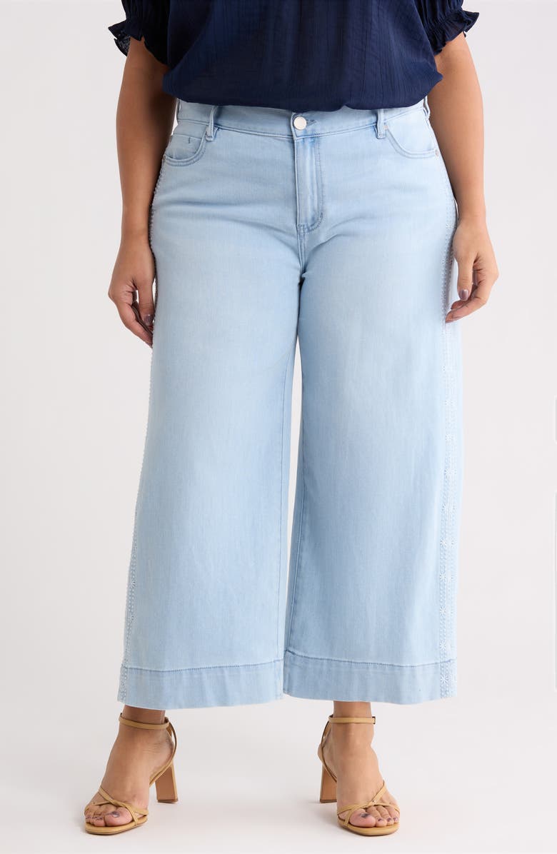 Liverpool Los Angeles Stride Embroidered High Waist Crop Wide Leg Jeans, Main, color, Marine Flowers