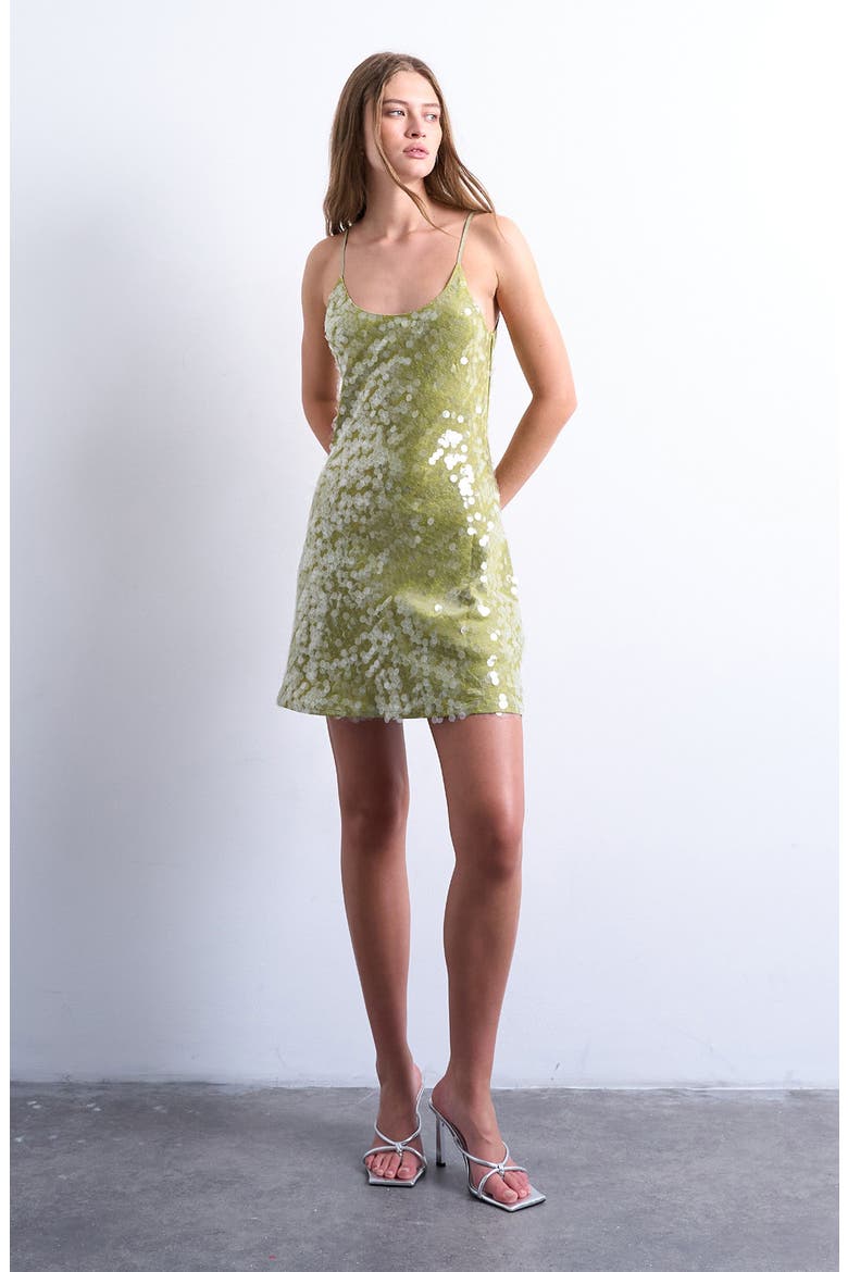 Scoop Neck Sequin Minidress, Main, color, MEDIUM GREEN