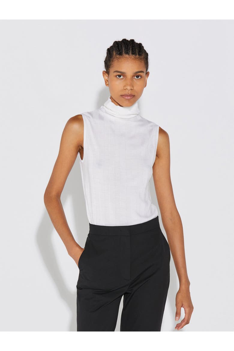 Romy Sleeveless Turtleneck in Merino Wool Rib, Alternate, color, Ivory