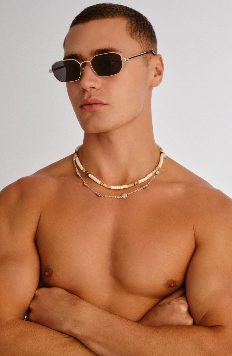 Le Specs Mythic 57mm Square Sunglasses, Alternate, color, Gold / Smoke Mono Polarized