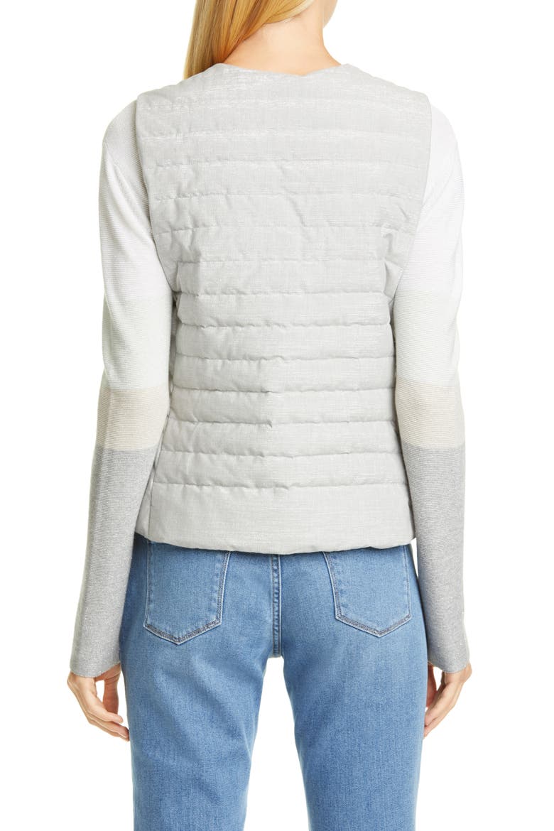 Metallic Neon Trim Down Puffer Vest, Alternate, color, GREY