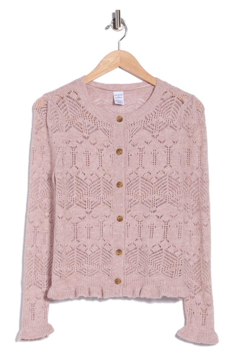 Long Sleeve Ruffle Cardigan, Alternate, color, PINK TIMBER