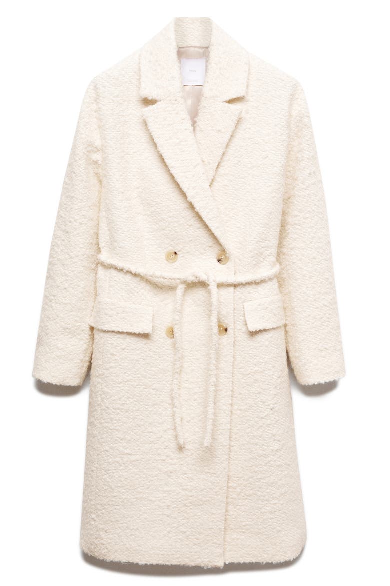 Tie Belt Bouclé Coat, Alternate, color, ECRU