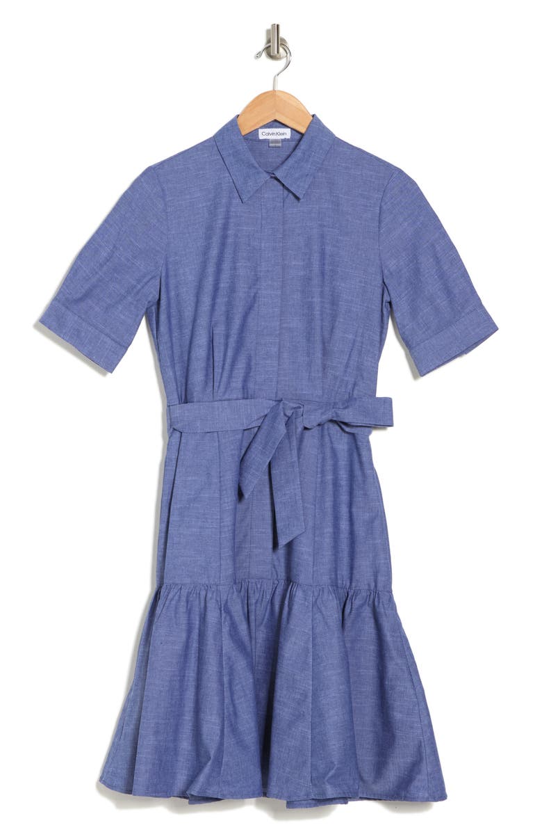 Calvin Klein Short Sleeve Cotton Chambray Shirtdress, Alternate, color,