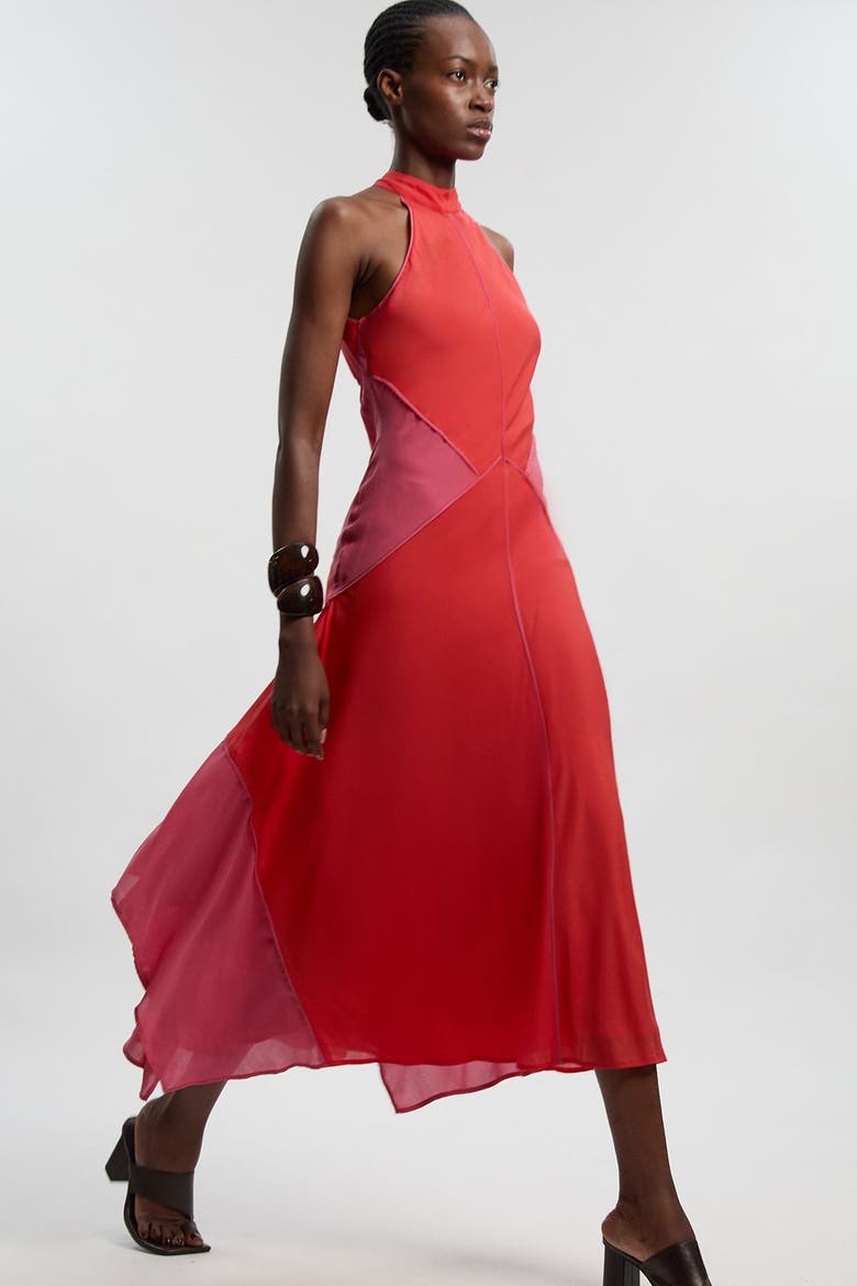 Colour Block Halter Midi Dress, Alternate, color, Pink