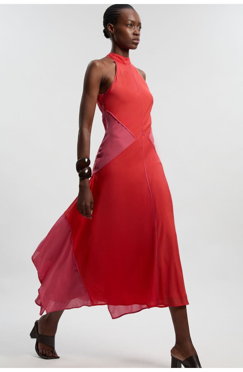 Karen Millen Colour Block Halter Midi Dress, Alternate, color, Pink