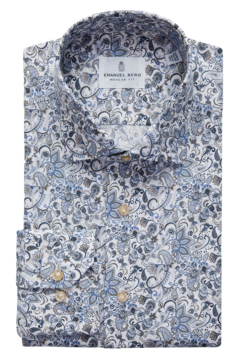 Modern Fit Paisley Stretch Poplin Sport Shirt, Main, color, BROWN