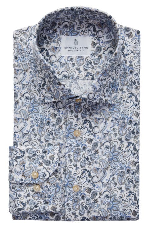 Modern Fit Paisley Stretch Poplin Sport Shirt