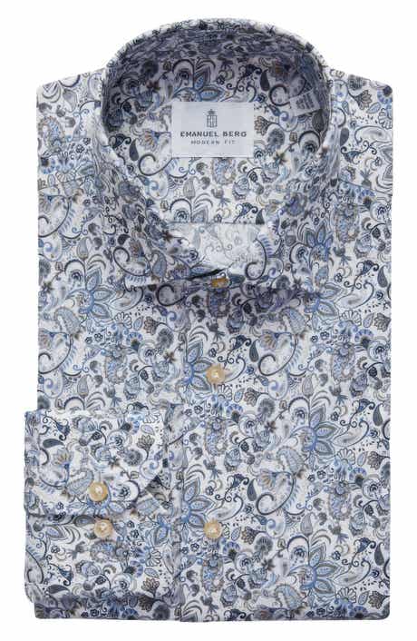Emanuel Berg Modern Fit Paisley Stretch Poplin Sport Shirt