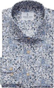 Emanuel Berg Modern Fit Paisley Stretch Poplin Sport Shirt