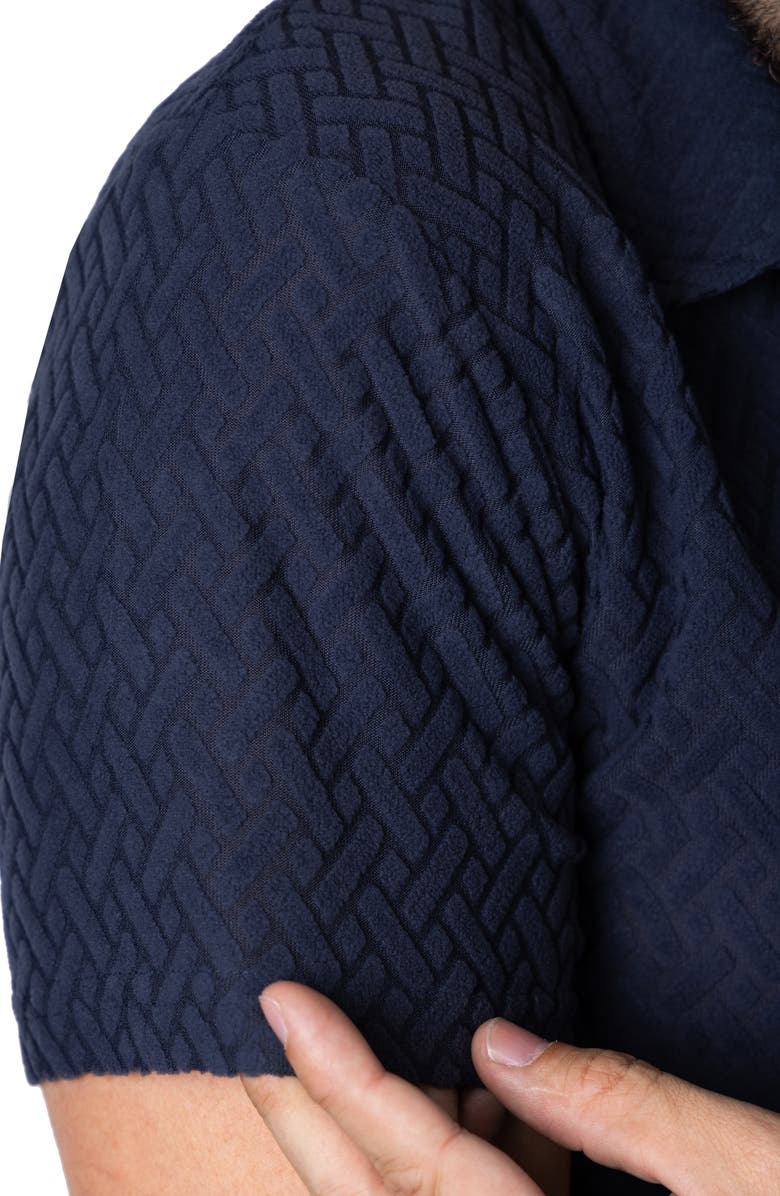 Spring + Mercer Jacquard Terry Button-Up Polo, Alternate, color, Dusty Ink Blue