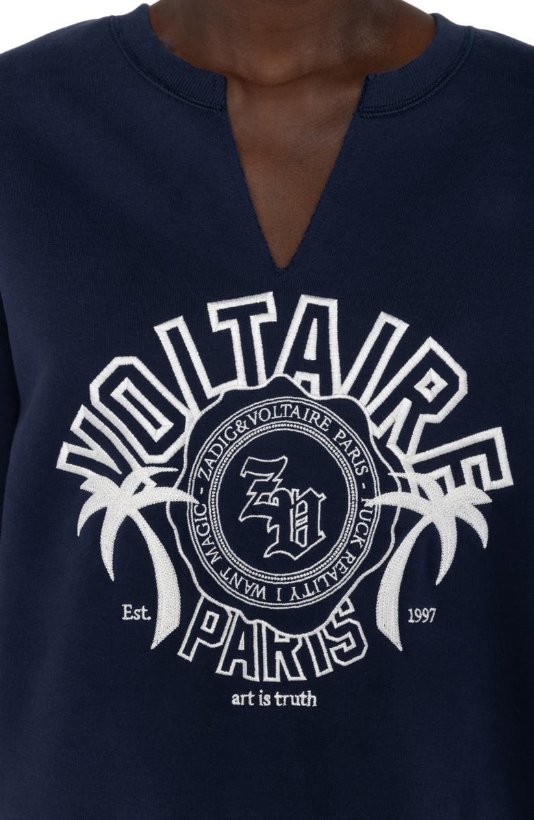 Zadig & Voltaire Olive Split Neck Graphic Sweatshirt, Alternate, color, Encre