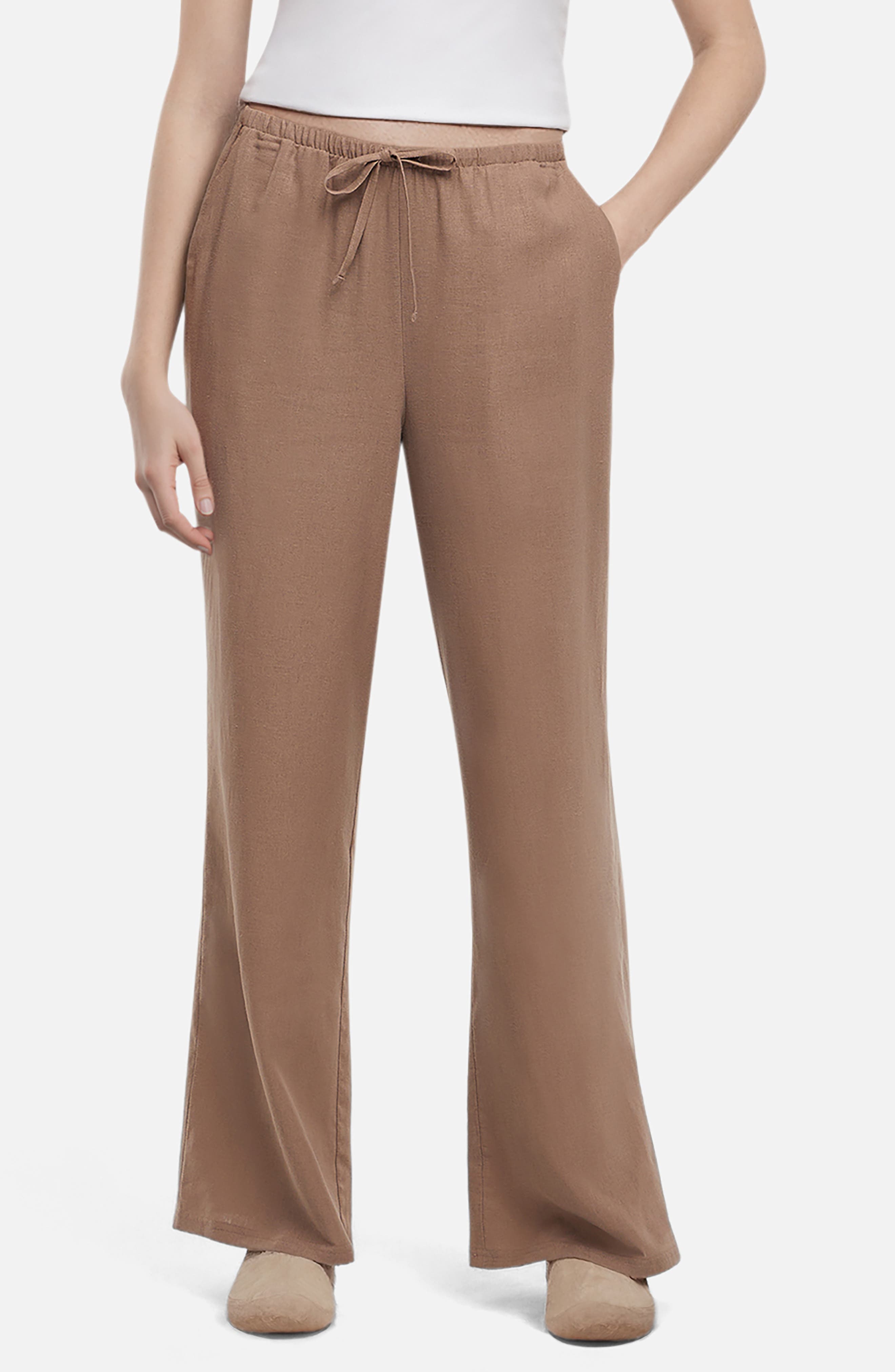 Three Dots Drawstring Linen Blend Wide Leg Pants