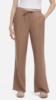 Three Dots Drawstring Linen Blend Wide Leg Pants