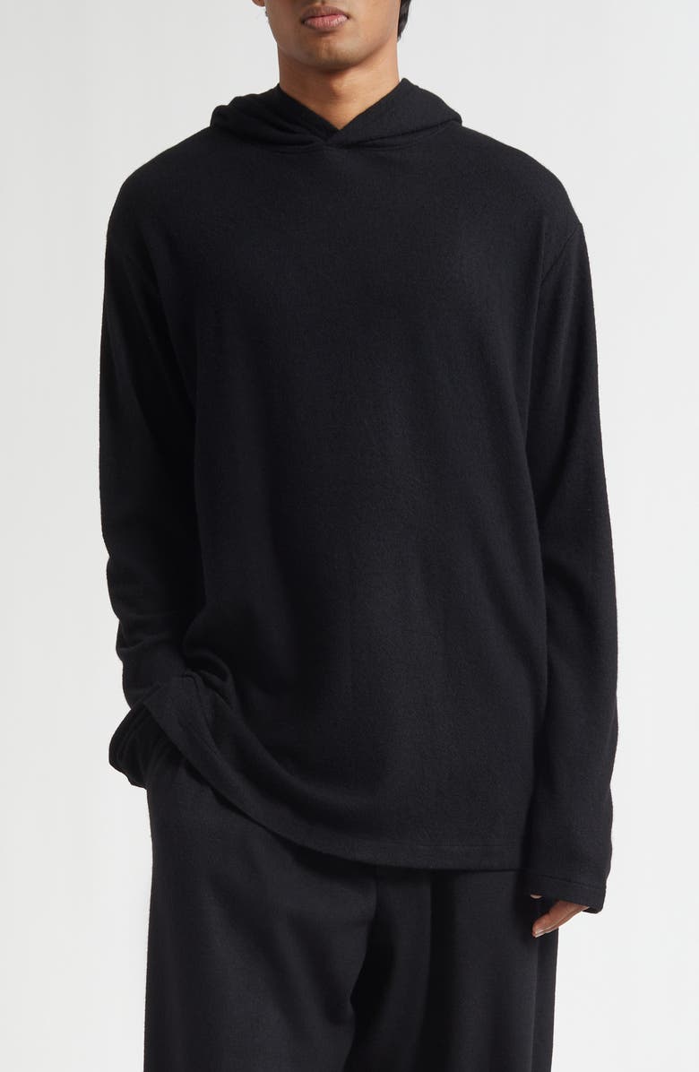 Yohji Yamamoto Super 120s Wool T-Shirt Hoodie, Main, color, Black