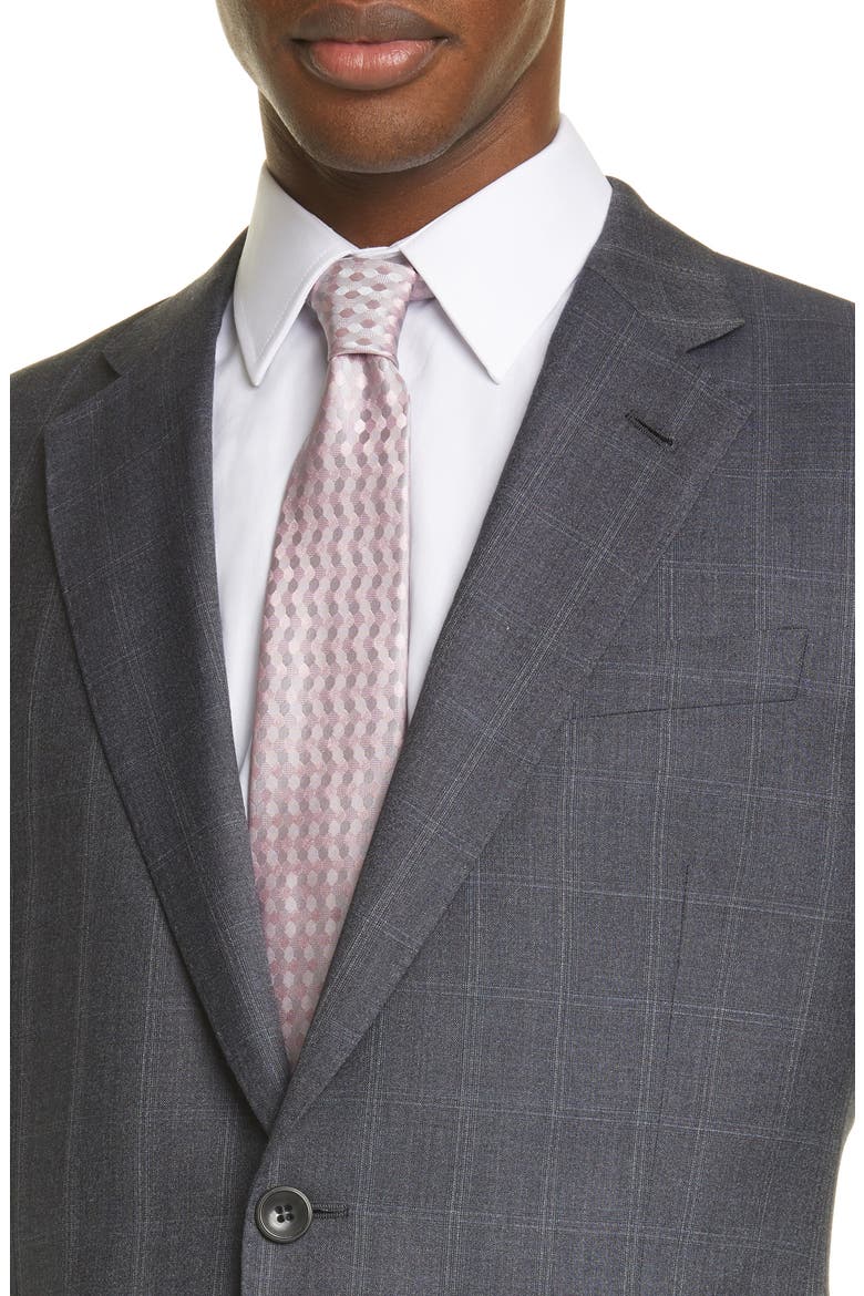 Trim Fit Grey Windowpane Wool & Silk Suit, Alternate, color, CHARCOAL