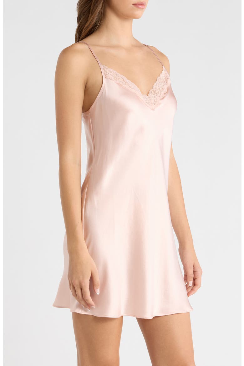 Milky Lace Trim Silk Chemise, Alternate, color, PINK