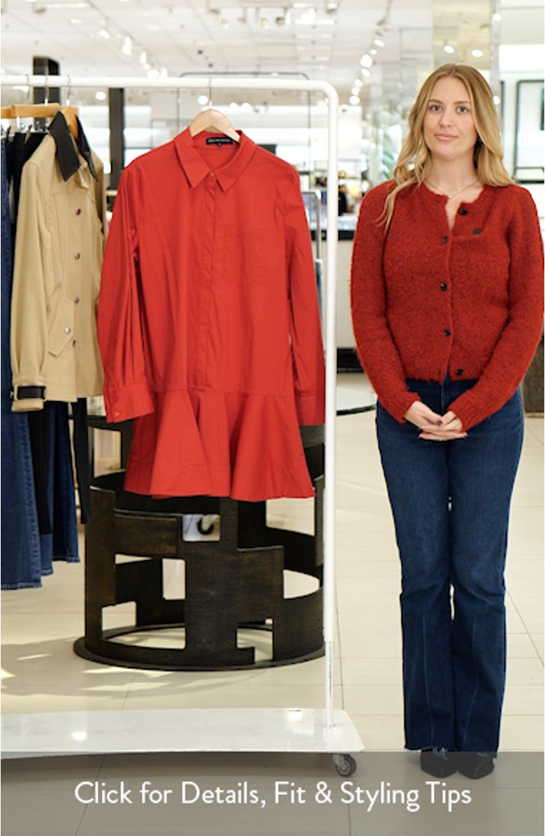 Ruffle Hem Long Sleeve Mini Shirtdress, sales video thumbnail