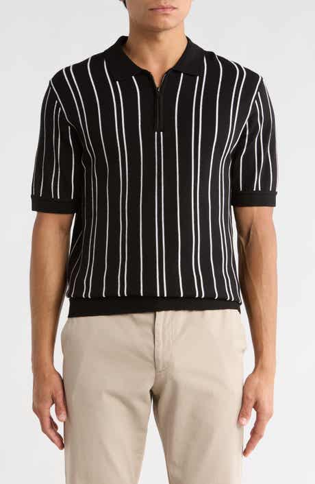 DENIM AND FLOWER Stripe Quarter Zip Sweater Polo