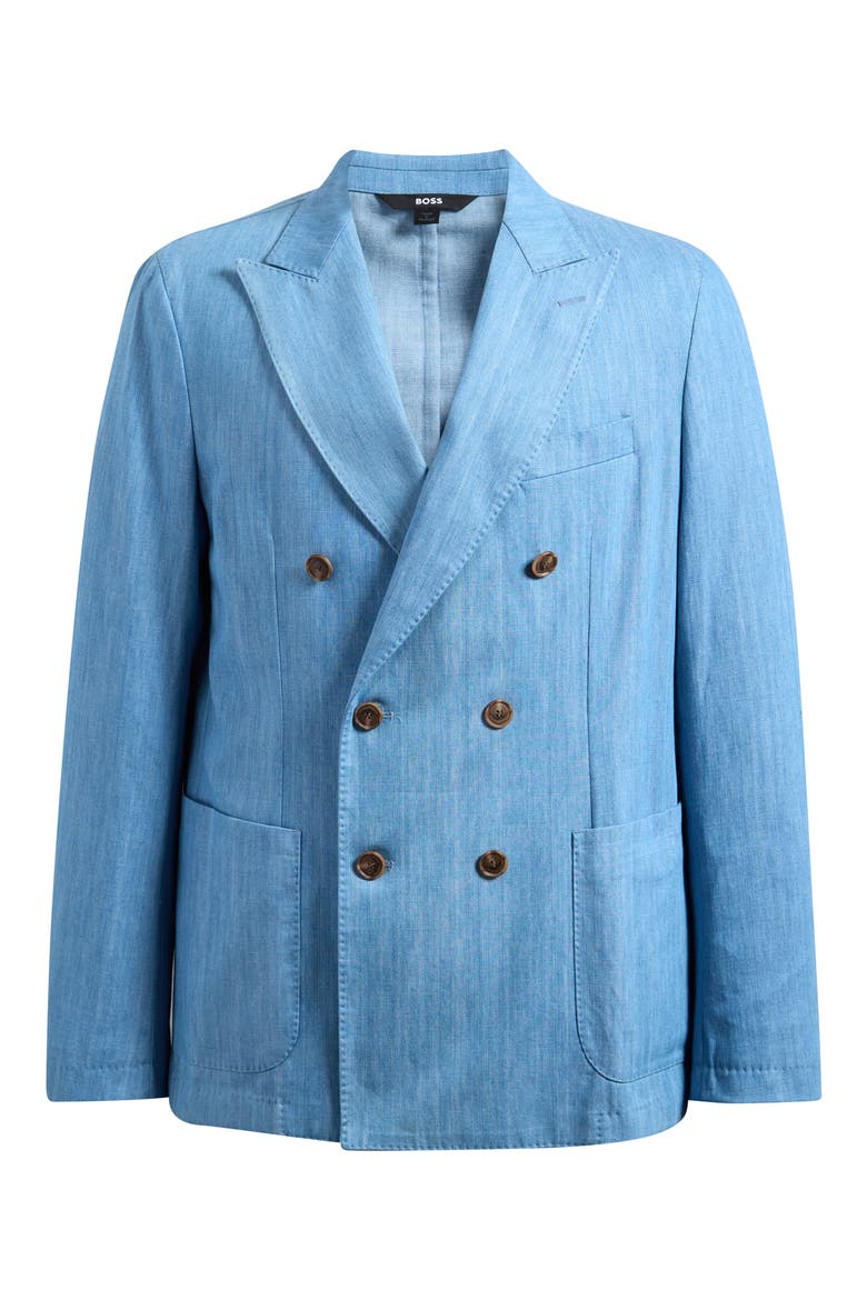 Hanry Double Breasted Cotton Denim Sport Coat, Main, color, LIGHT/ PASTEL BLUE