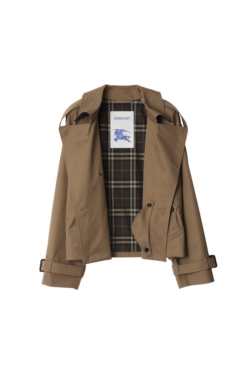 Burberry Cropped Gabardine Trench Jacket, Alternate, color, Clay Brown