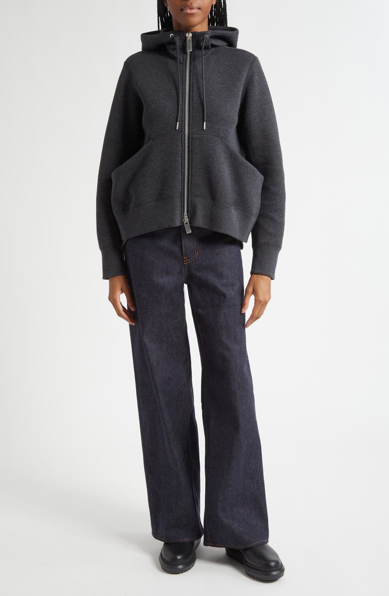 Sacai Sponge Sweat Zip Hoodie, Alternate, color, Charcoal Grey