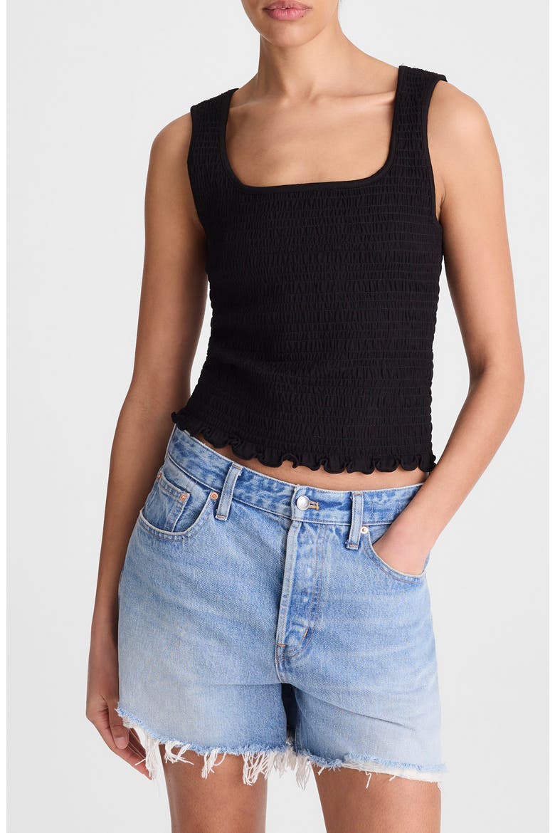Smocked Square Neck Tank, Main, color, JET BLACK
