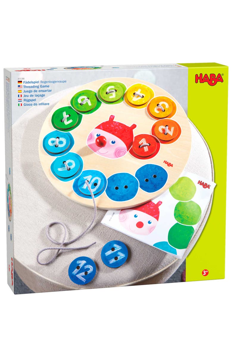 HABA Caterpillar Rainbow Preschool Learning Activity with Colors & Numbers, Threading Game & Fine Motor Toys for Ages 3+, Alternate, color, Multi