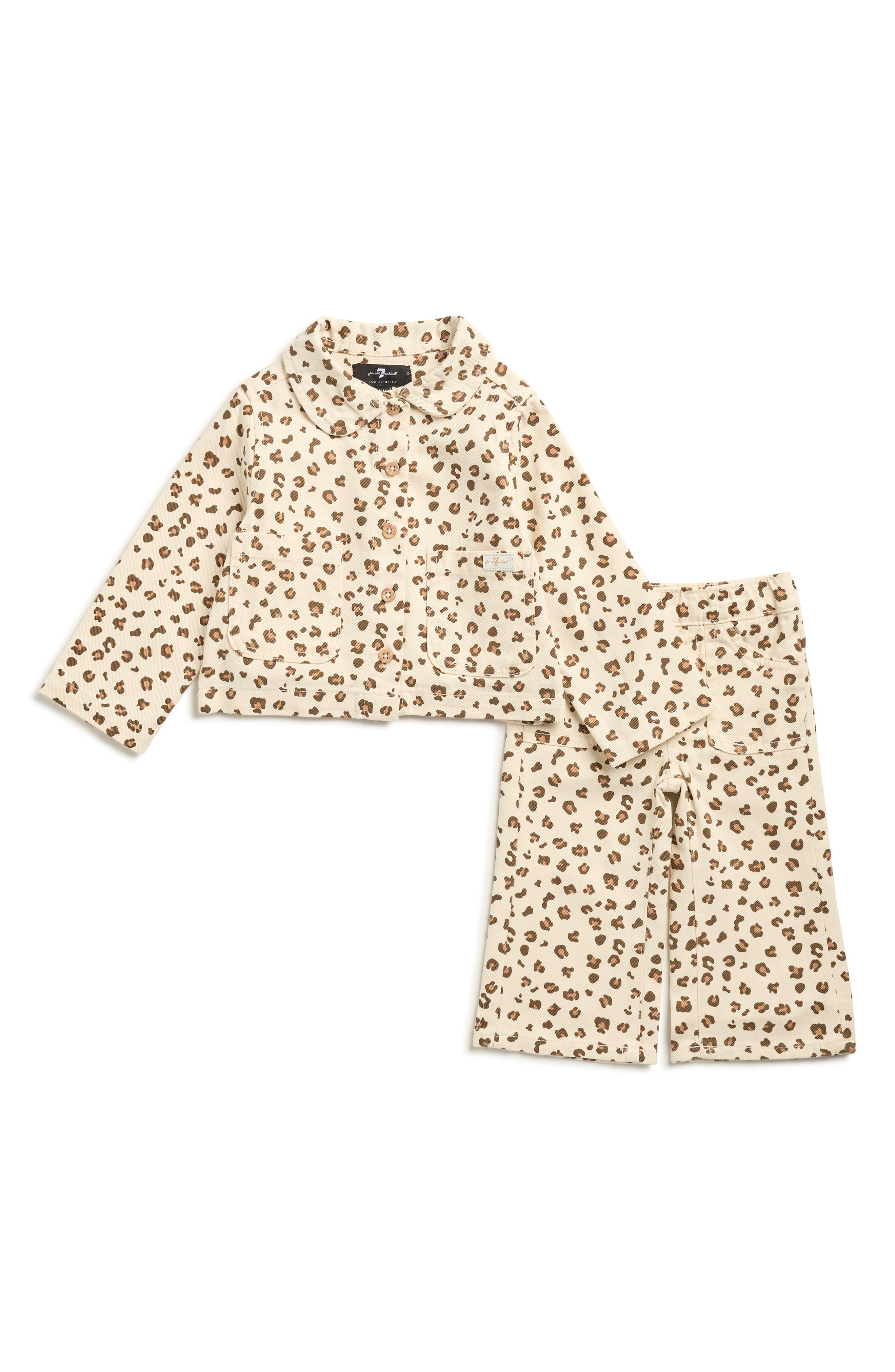 7 For All Mankind Leopard Print Denim Jacket & Wide Leg Pants Set