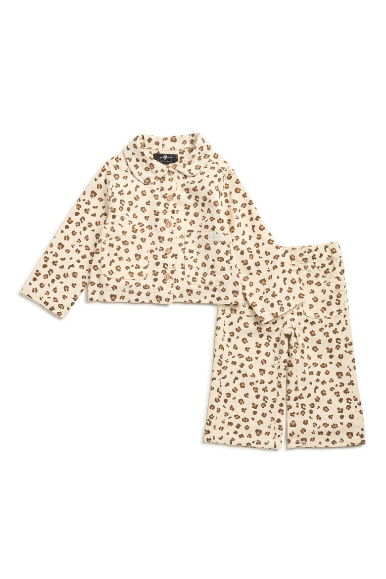 Kids' Leopard Print Denim Jacket & Pants Set, Main, color, TAUPE