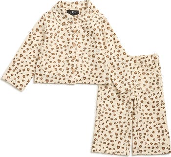 Leopard Print Denim Jacket & Wide Leg Pants Set