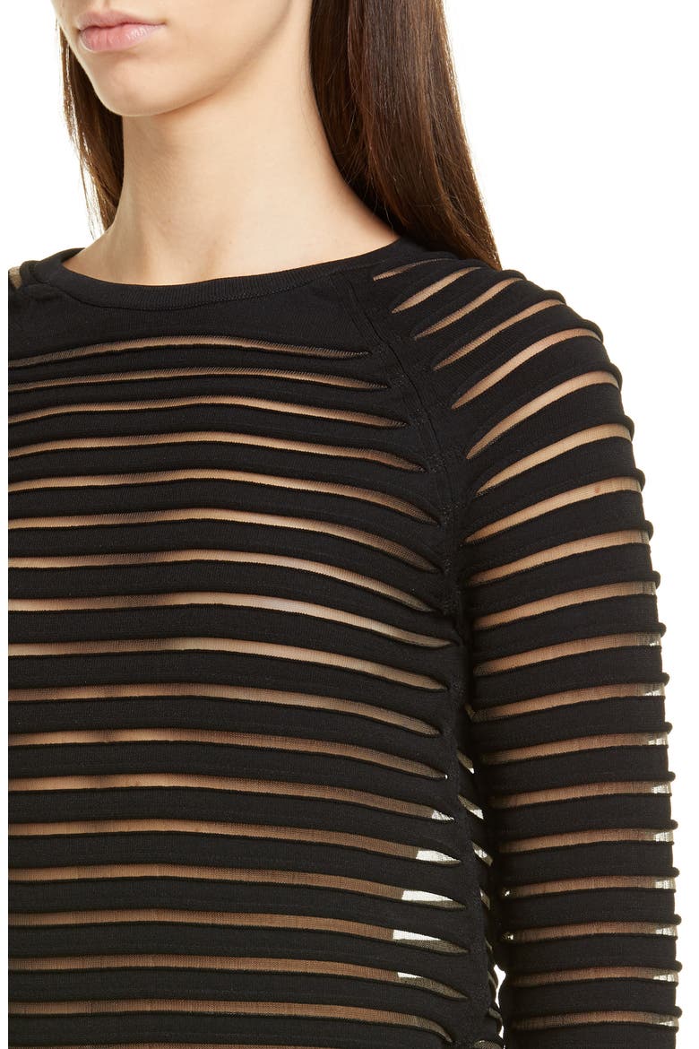 Margot Sheer Stripe Sweater, Alternate, color, BLACK