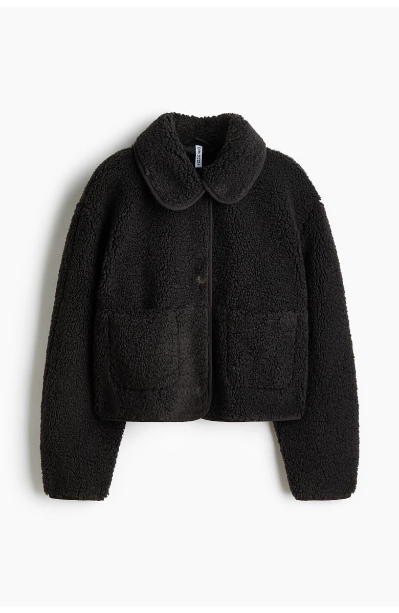 H&M Collared Teddy Jacket, Main, color, Black