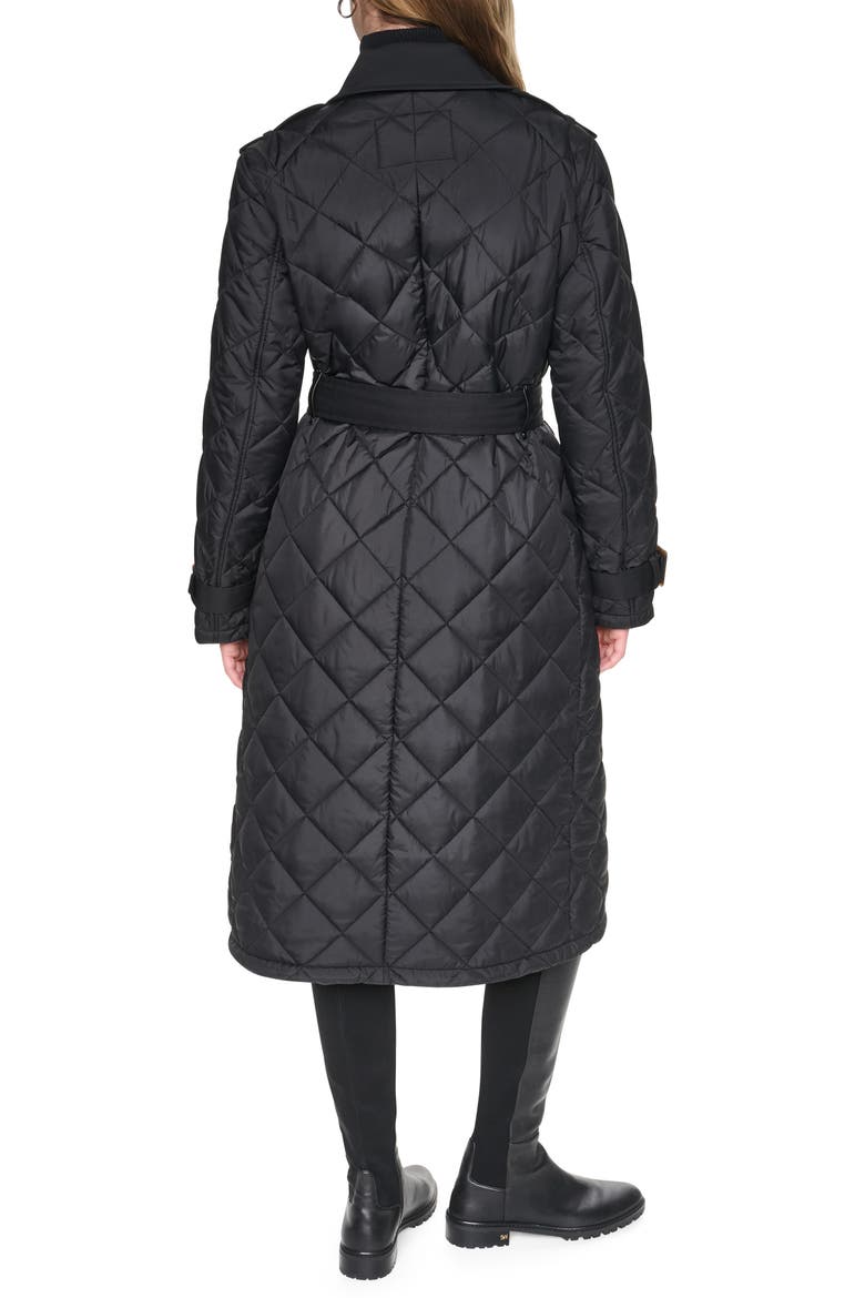 Quilted Double Breasted Trench Coat, Alternate, color, BLACK