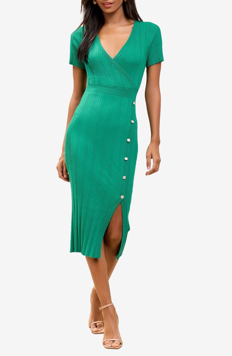 Lipsy Rib Body-Con Midi Dress, Main, color, Green