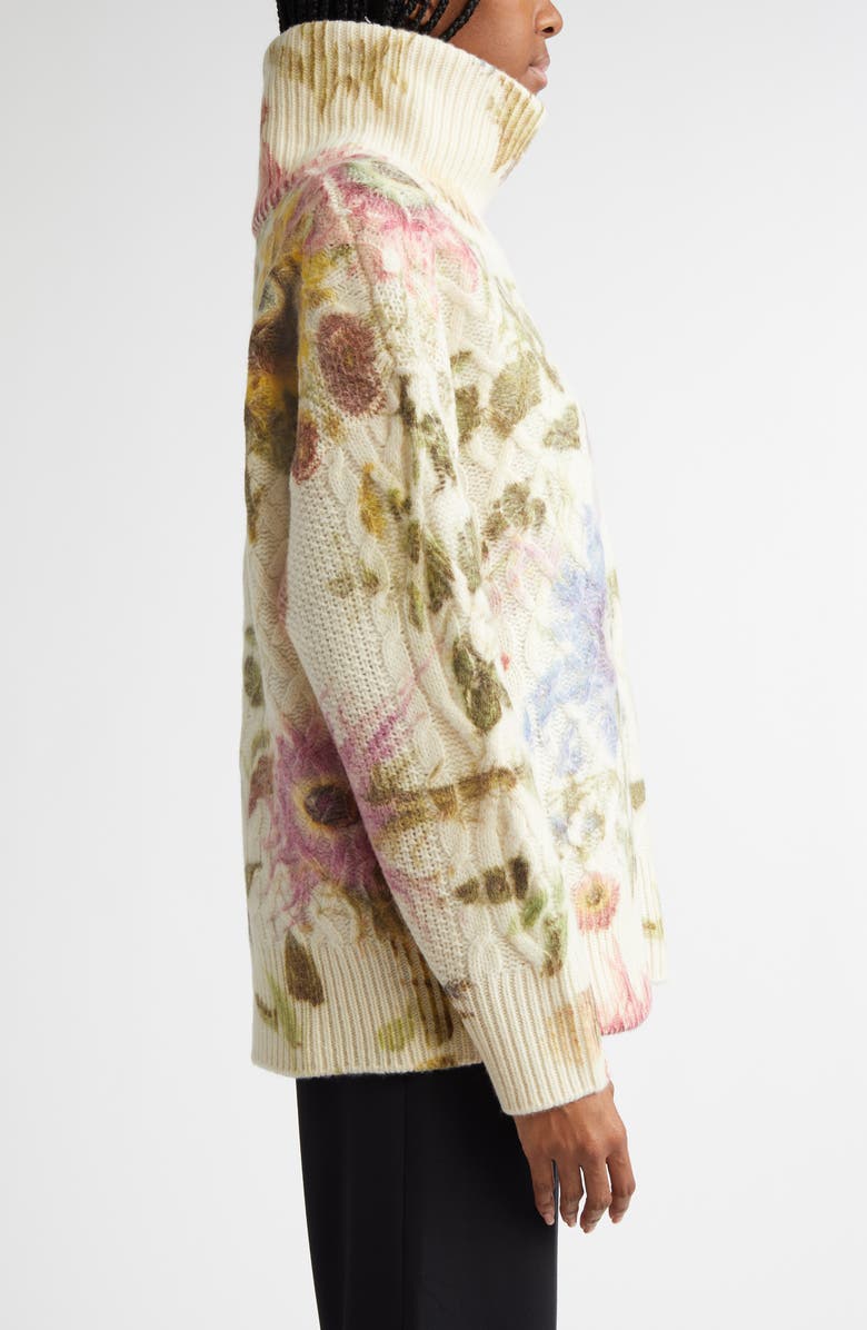 MONSE Chunky Floral Wool Turtleneck Sweater, Alternate, color, 