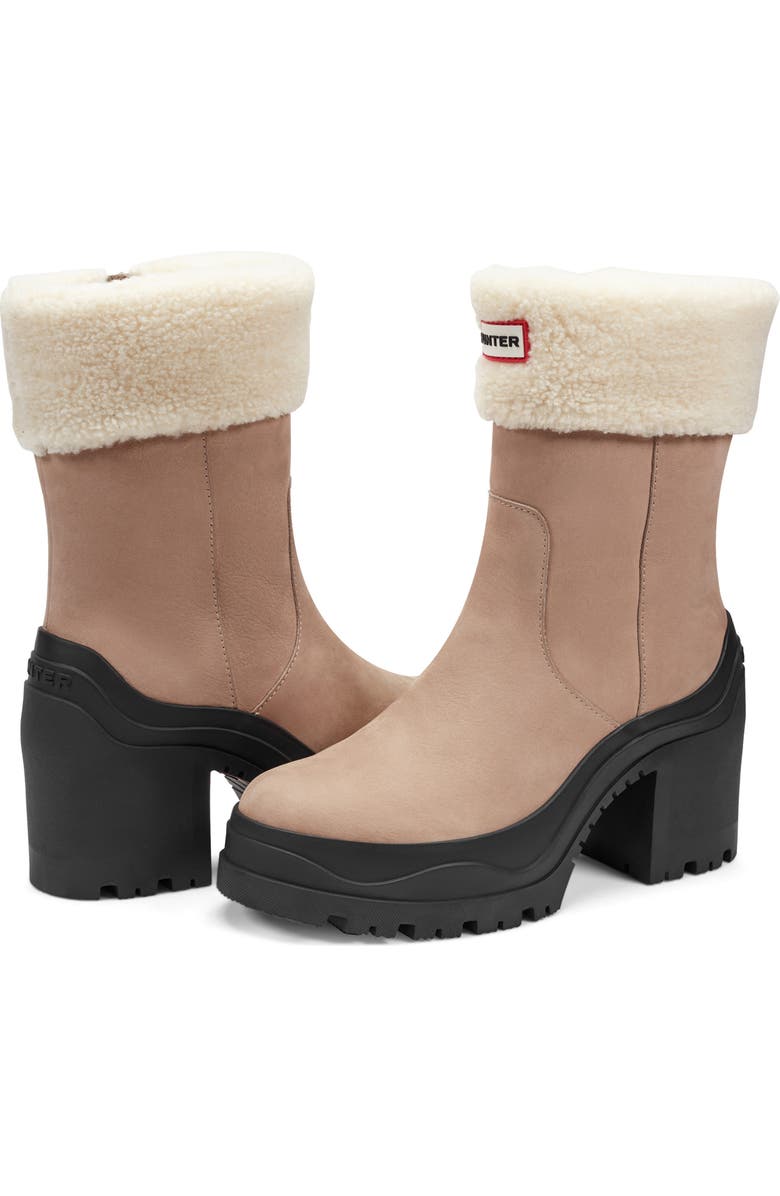 Hunter Marisol Waterproof Faux Shearling Cuff Bootie, Alternate, color, Medium Natural