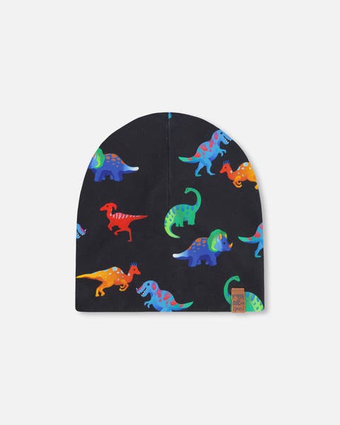 Stretch Jersey Dinosaur Print Beanie (Baby)