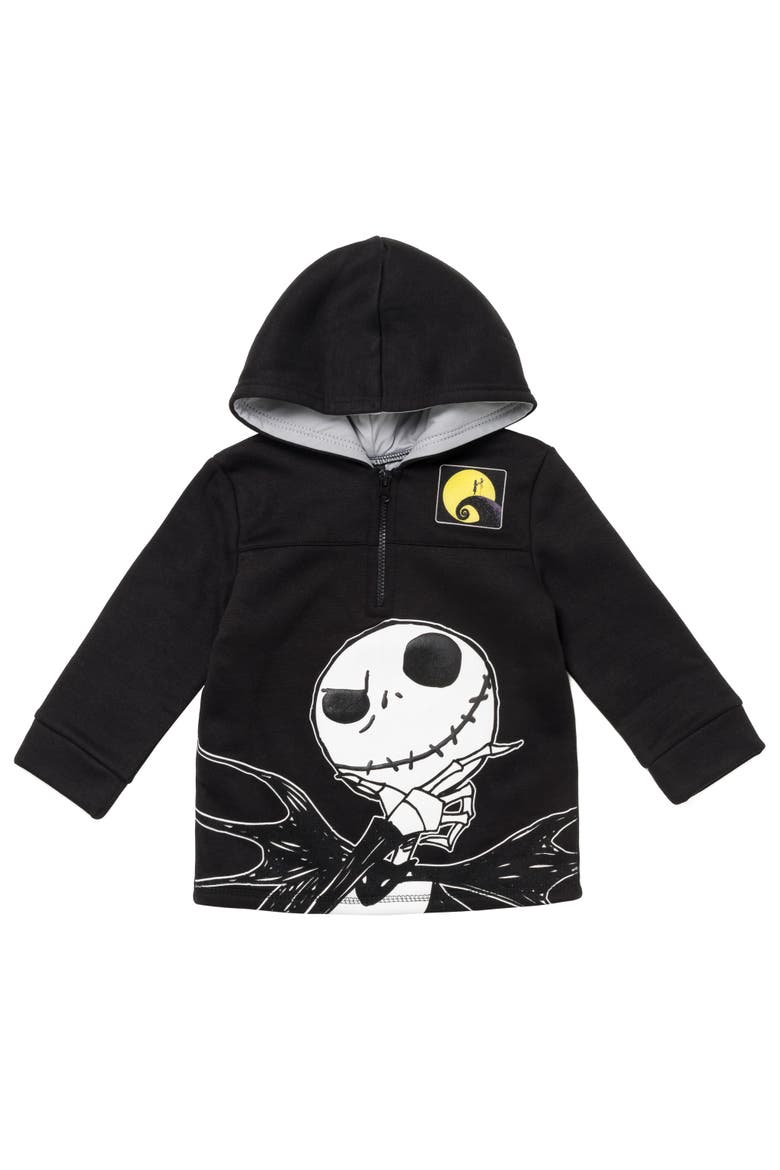 Nightmare Before Christmas Fleece Quarter-Zip Hoodie, Main, color, Jack Sally Black