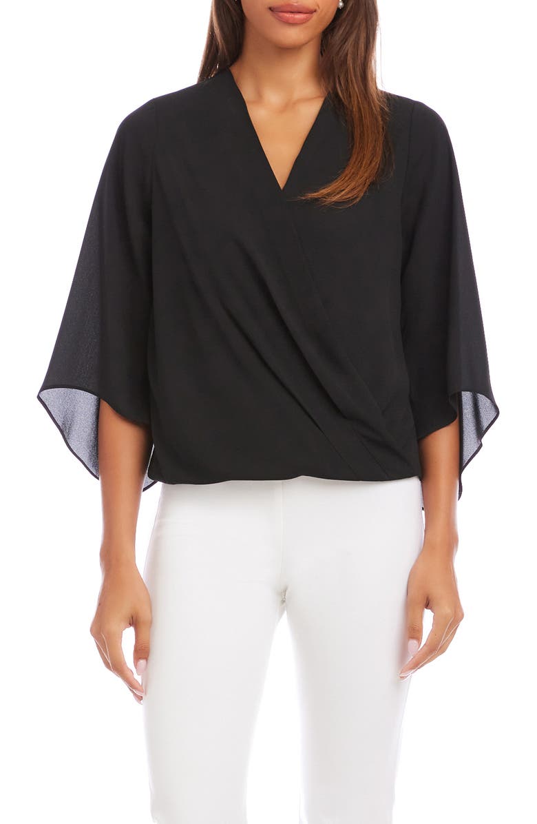 Karen Kane Drape Crossover Crepe Top, Main, color, Black