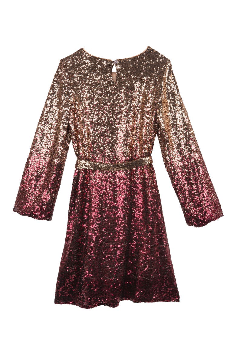 Kids' Sequin Long Sleeved Dress, Alternate, color, BURGUNDY